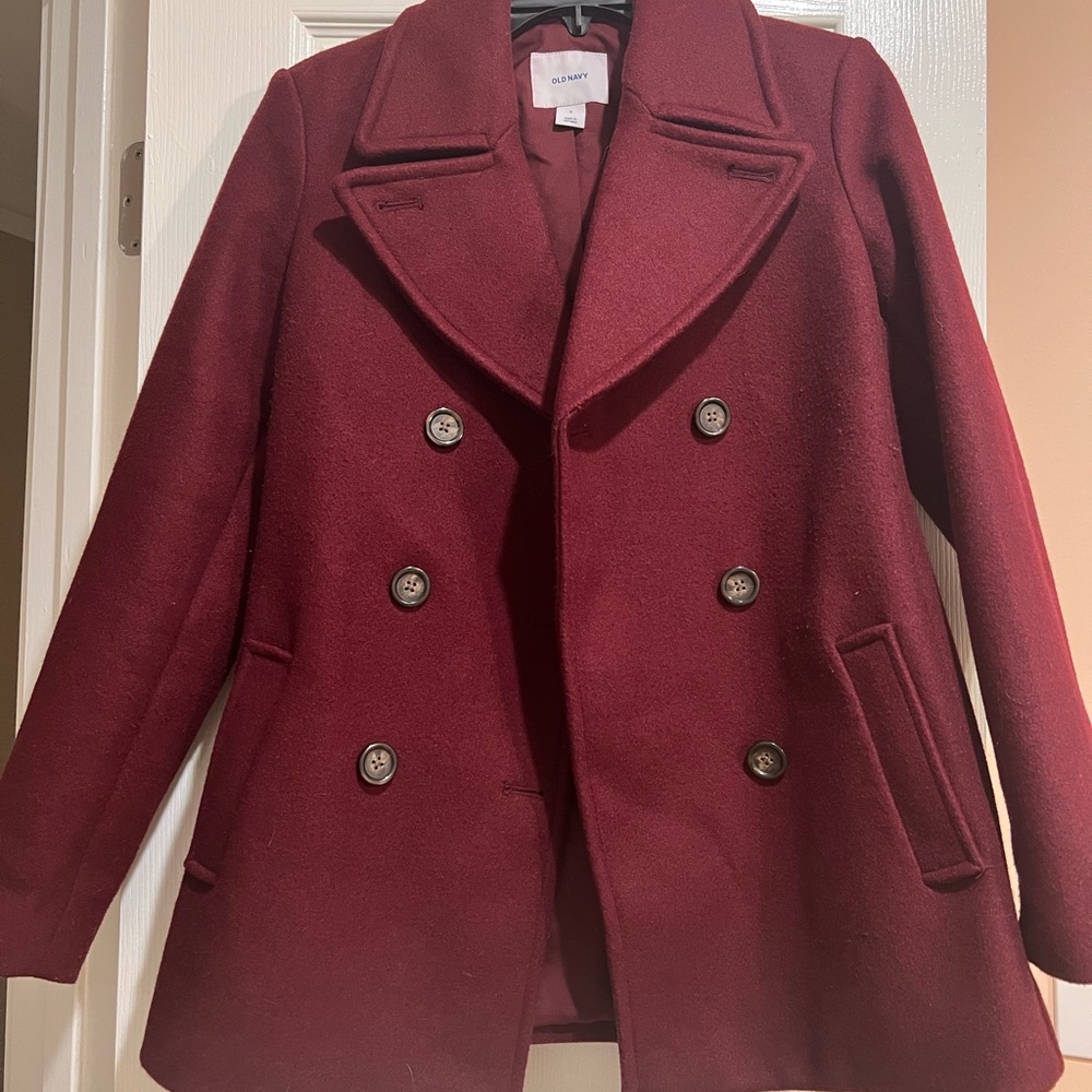Old Navy Women's Double-Breasted Red Pea Coat